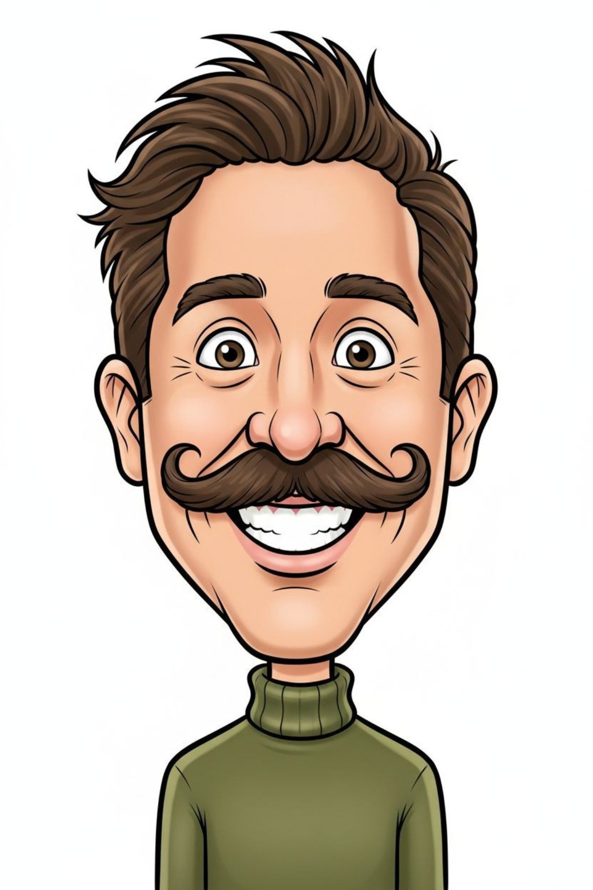 Karikatur-Stil Motiv der KI-Fotobox mit lustigem Schnurrbart-Portrait